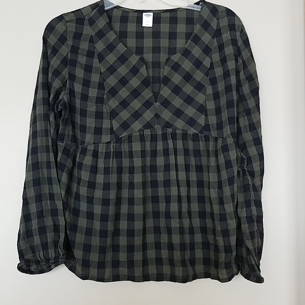 Olive and black plaid top